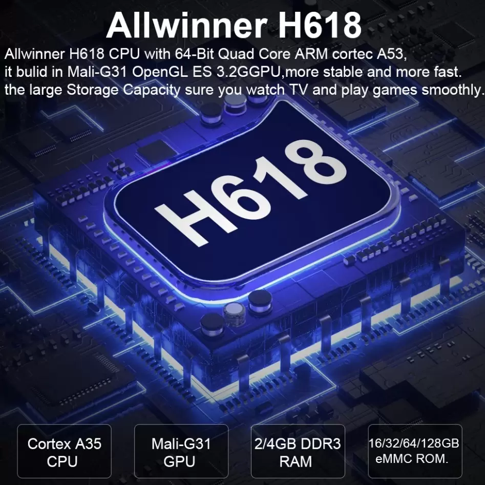 Transpeed 6K является 4-ядерный процессор Allwinner H616